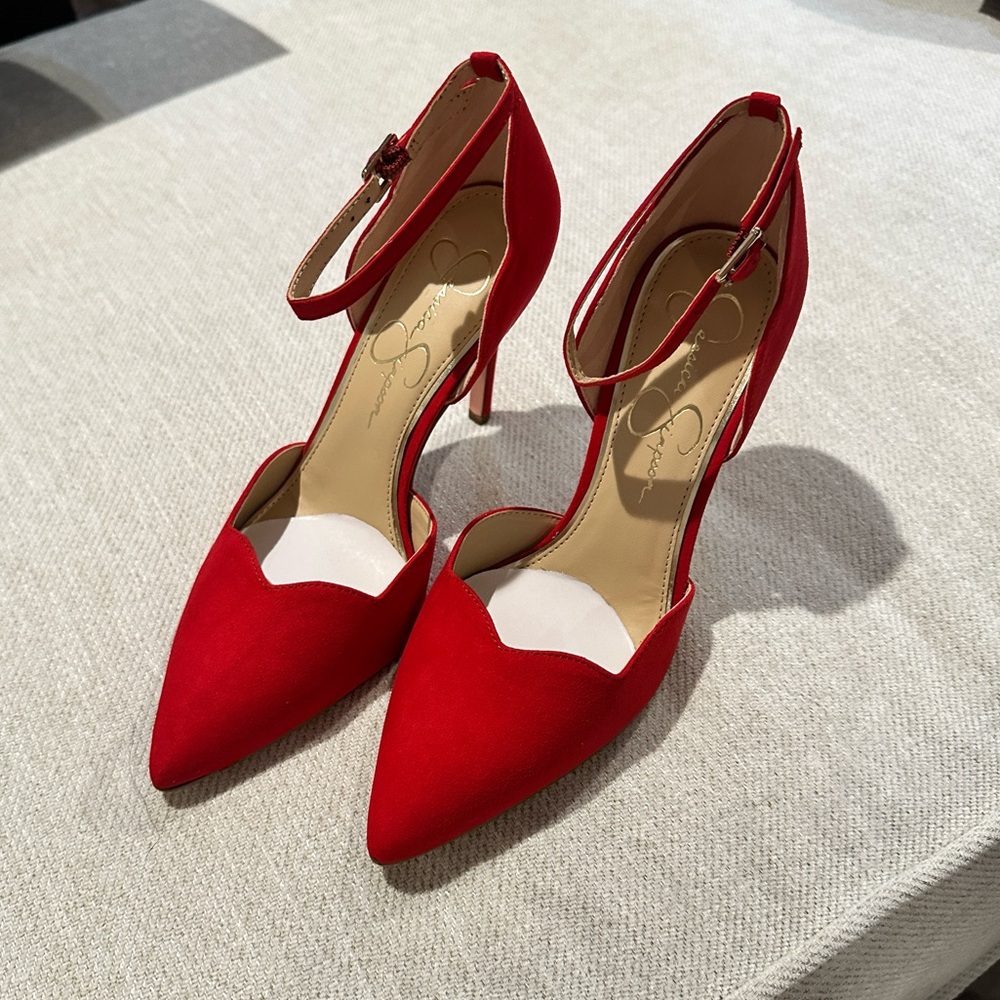 NWT Size 6.5 Maraschino Red Microsuede Heels - Jessica Simpson HOLIDAY PARTY 👠